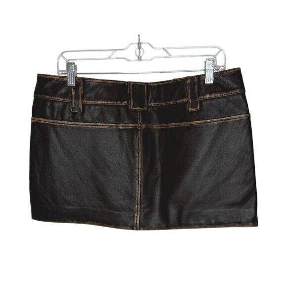 GRLFRND Brown Leather Mini Skirt with Front Pockets NWT - Size Large - Picture 4 of 9